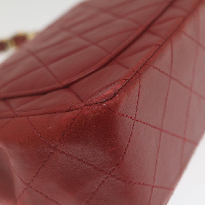 Chanel Mini Matelasse Chain New Hand Bag Lamb Skin Red Gold CC Auth hs688A