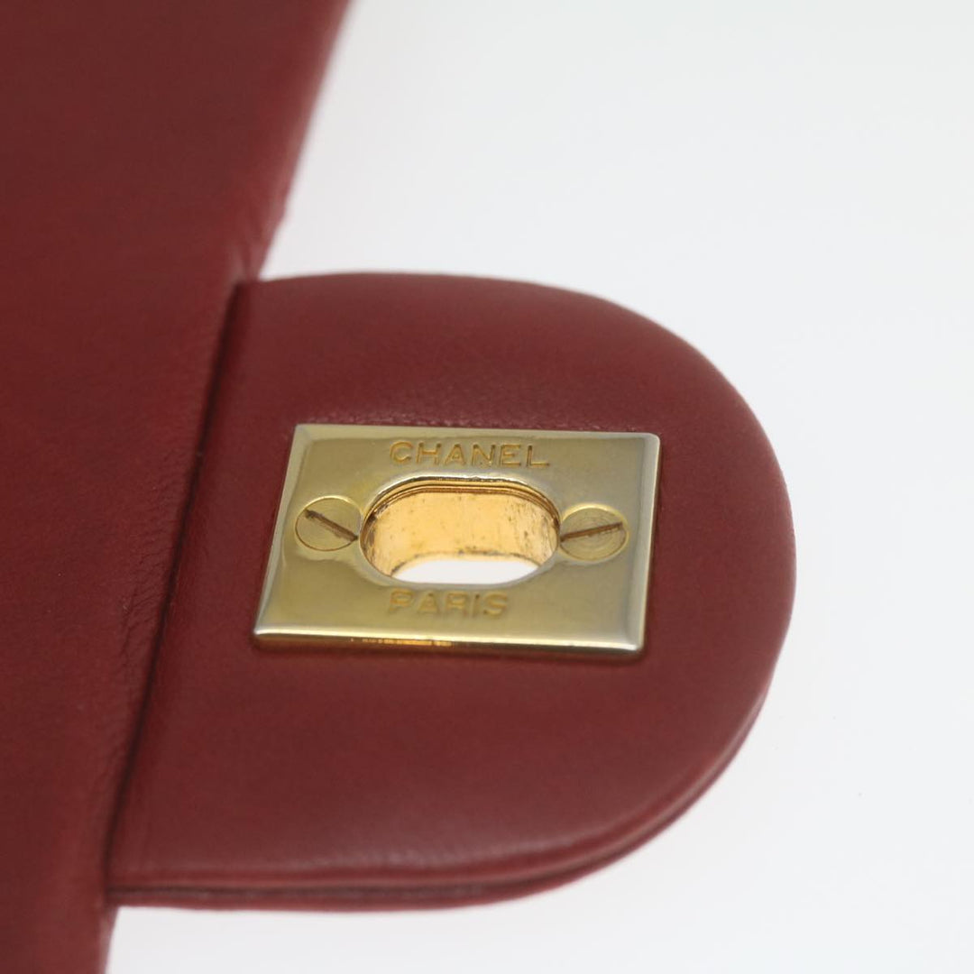 Chanel Mini Matelasse Chain New Hand Bag Lamb Skin Red Gold CC Auth hs688A