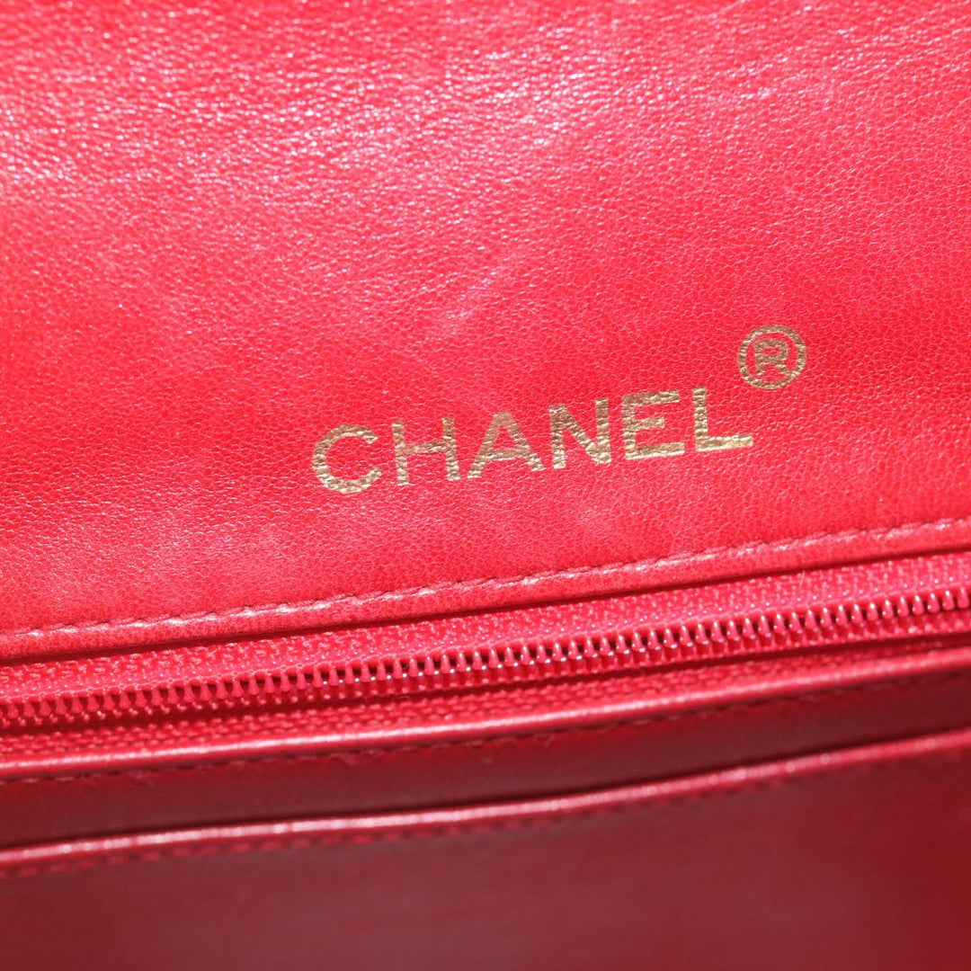 Chanel Mini Matelasse Chain New Hand Bag Lamb Skin Red Gold CC Auth hs688A