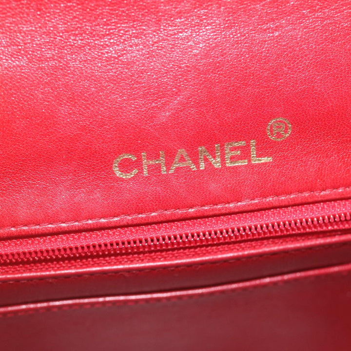 Chanel Mini Matelasse Chain New Hand Bag Lamb Skin Red Gold CC Auth hs688A