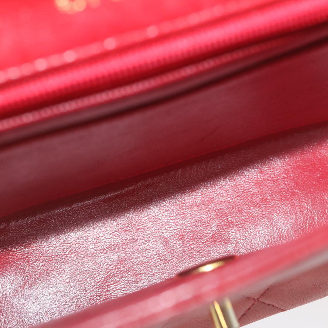 Chanel Mini Matelasse Chain New Hand Bag Lamb Skin Red Gold CC Auth hs688A