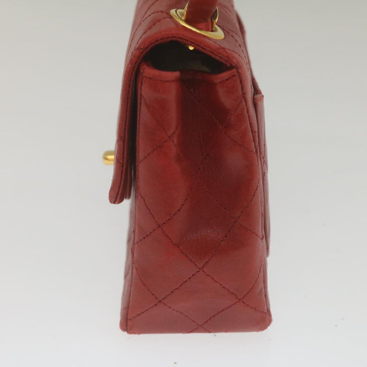 Chanel Mini Matelasse Chain New Hand Bag Lamb Skin Red Gold CC Auth hs688A