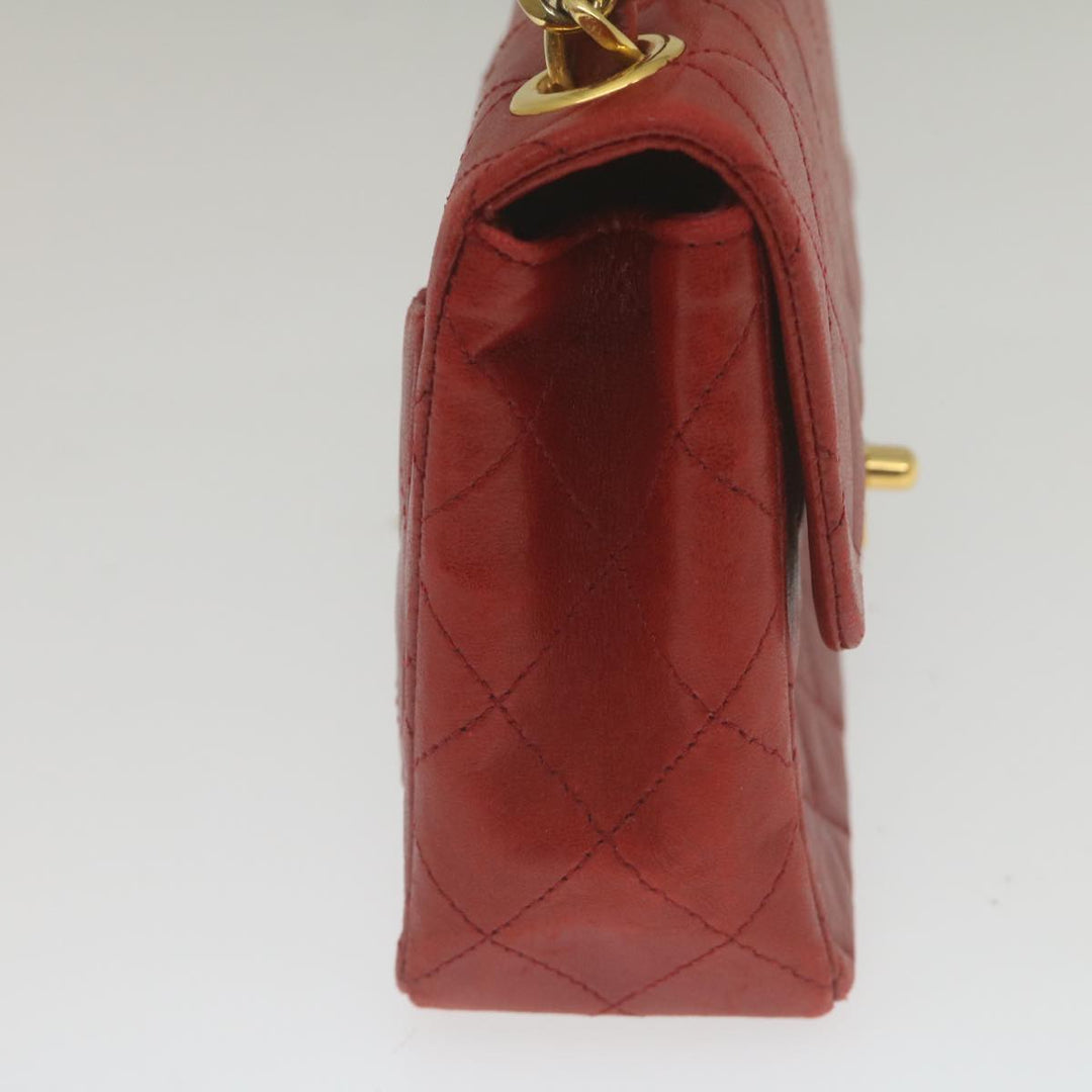 Chanel Mini Matelasse Chain New Hand Bag Lamb Skin Red Gold CC Auth hs688A