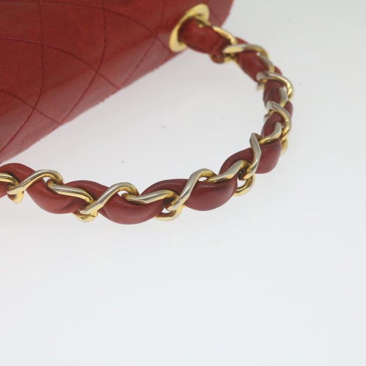 Chanel Mini Matelasse Chain New Hand Bag Lamb Skin Red Gold CC Auth hs688A