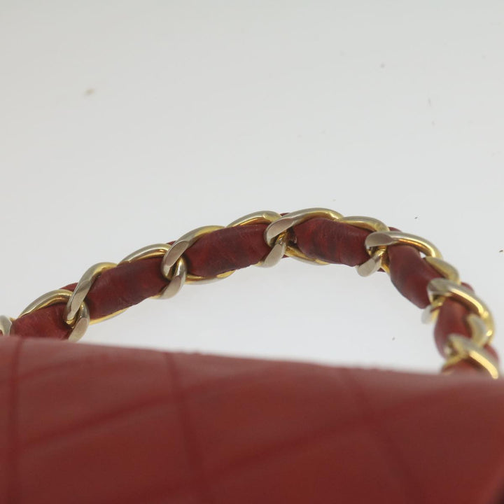 Chanel Mini Matelasse Chain New Hand Bag Lamb Skin Red Gold CC Auth hs688A