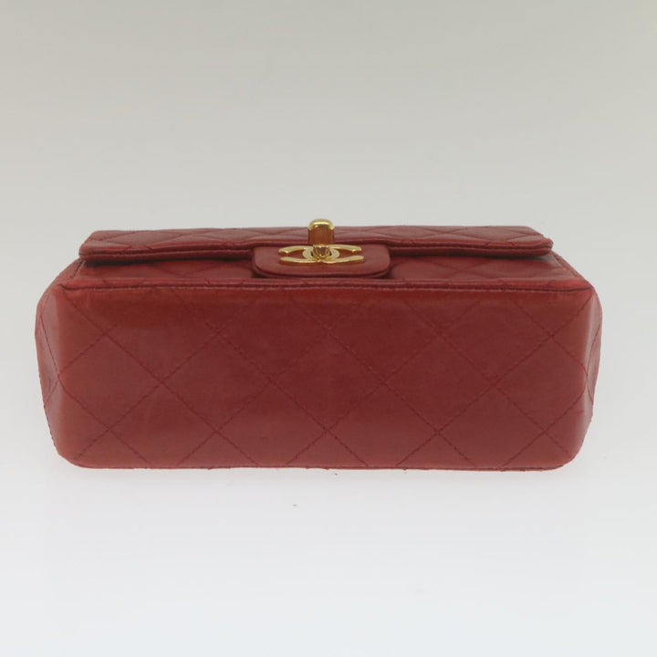 Chanel Mini Matelasse Chain New Hand Bag Lamb Skin Red Gold CC Auth hs688A