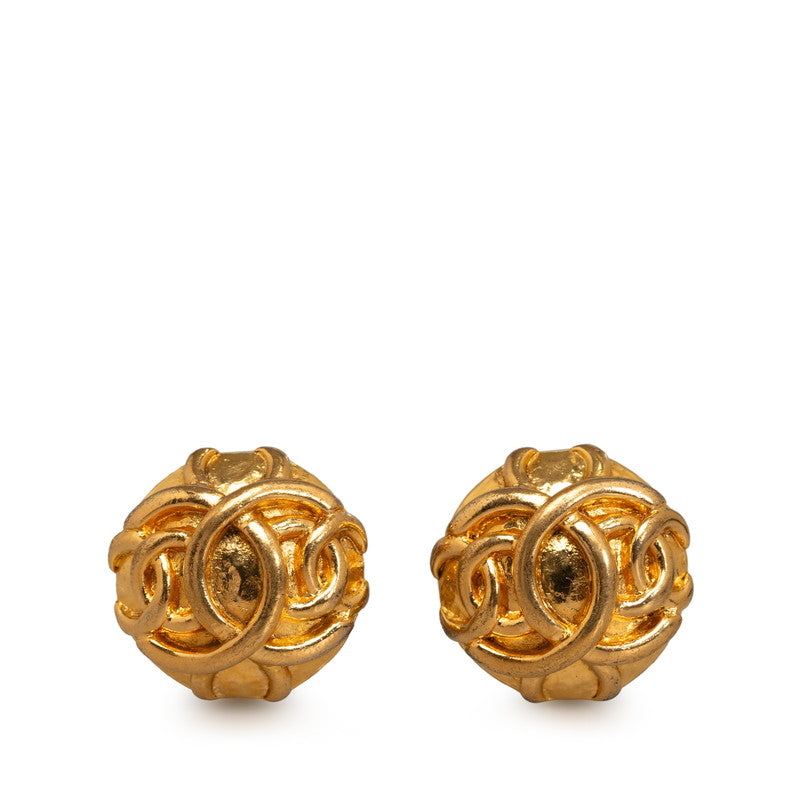 Top Quality Chanel Vintage Triple CC Clip On Earrings Gold Plated Women's