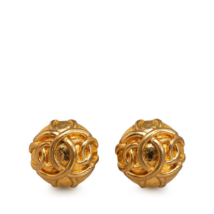 Top Quality Chanel Vintage Triple CC Clip On Earrings Gold Plated Women's