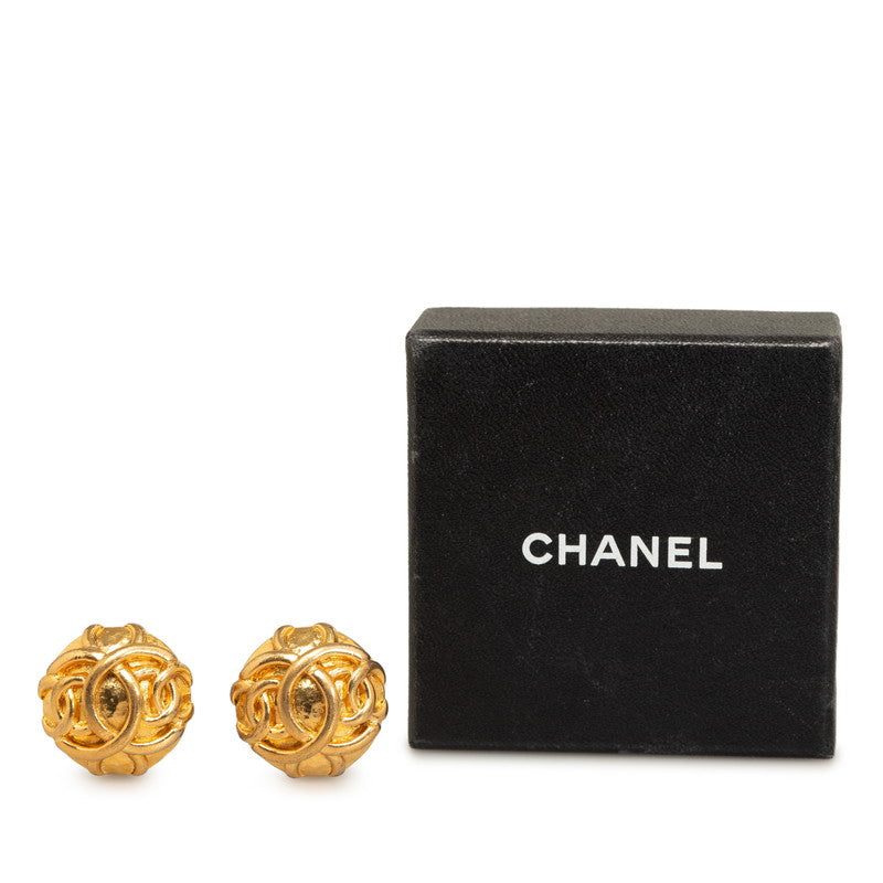 Top Quality Chanel Vintage Triple CC Clip On Earrings Gold Plated Women's