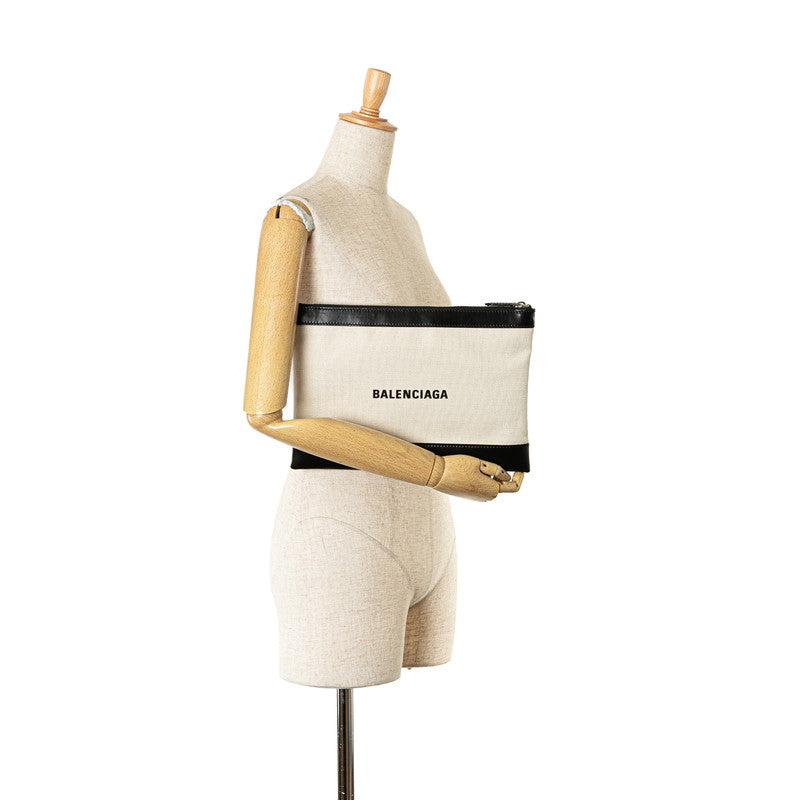 Top Quality Balenciaga Navy Clip M Canvas Leather Clutch
