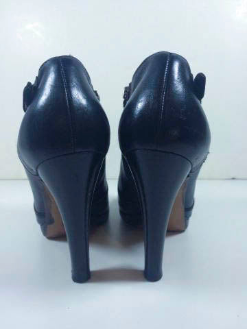 MOSCHINO Cheap and Chic Black Leather Ankle Booties with Silver Buckles Size 9