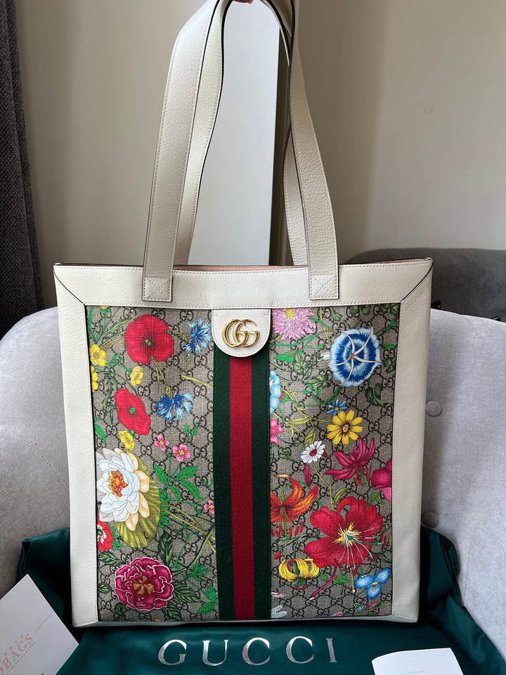 Gucci White Monogram Canvas Flora Large Ophidia Shopping Tote (RRP £1,250)