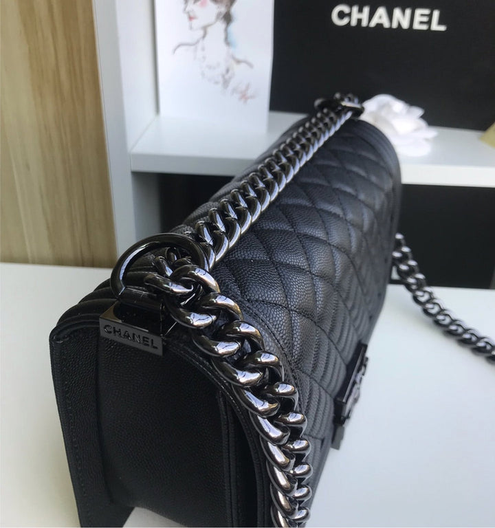 Black leather All black Top Quality Chanel handbag