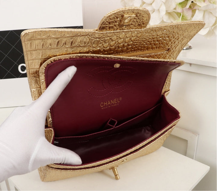 Gold Top Quality Chanel woman shoulder handbag