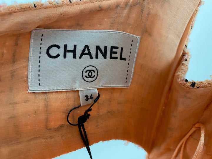 *HOT* Top Quality Chanel Peach Tweed Belted Mini Dress with CC Buttons FR 34 (UK 4- 6)