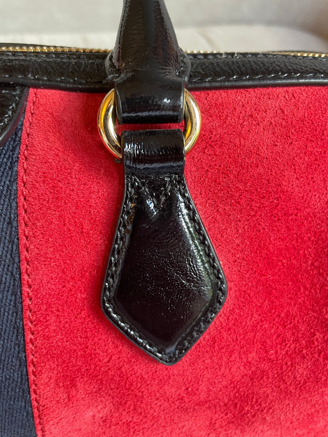 Gucci Red Suede and Blue Leather Ophidia Boston Bag