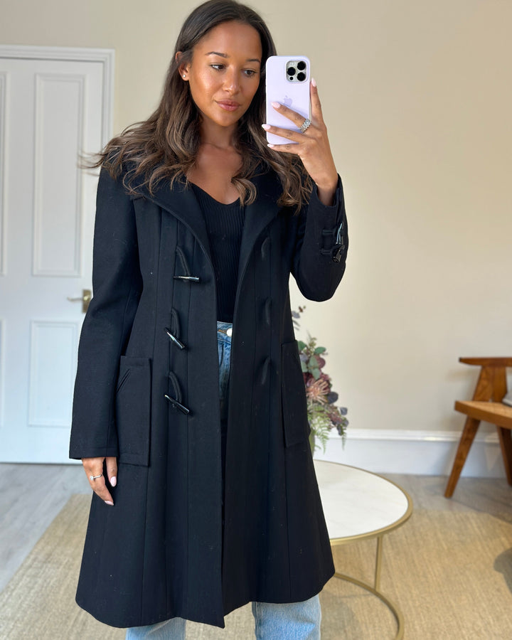 Top Quality Chanel Black Hooded Longline Wool Coat with Toggle Fasten Detail  FR 42 (UK 10)