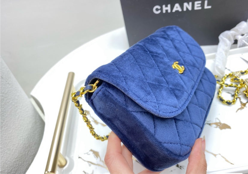 Blue suede Top Quality Chanel woman handbag