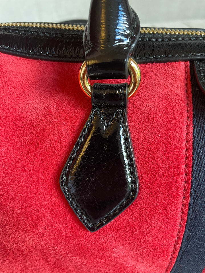 Gucci Red Suede and Blue Leather Ophidia Boston Bag