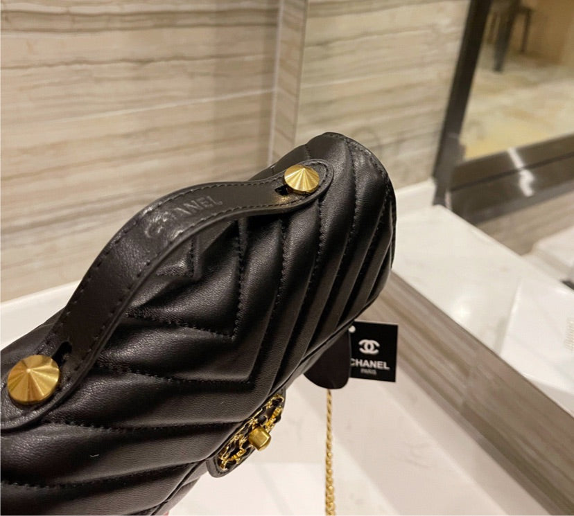 Black Leather Top Quality Chanel shoulder Handbag