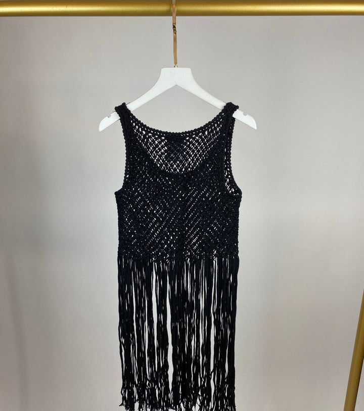 Chanel Black Wool Knitted Fringe Vest Top FR 38 (UK 10)