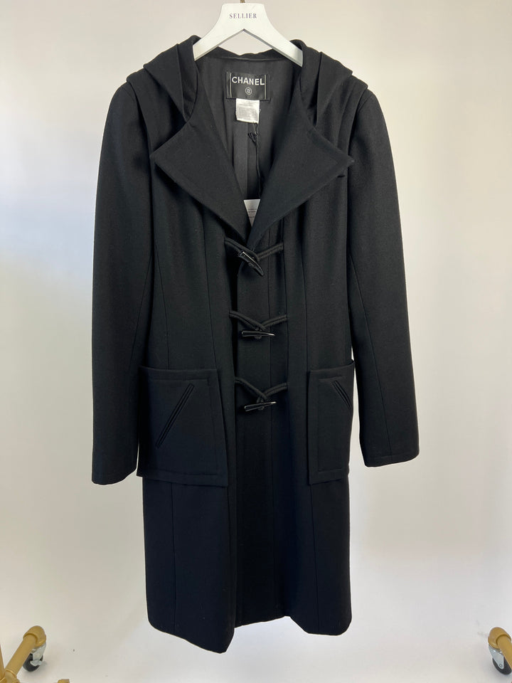 Top Quality Chanel Black Hooded Longline Wool Coat with Toggle Fasten Detail  FR 42 (UK 10)