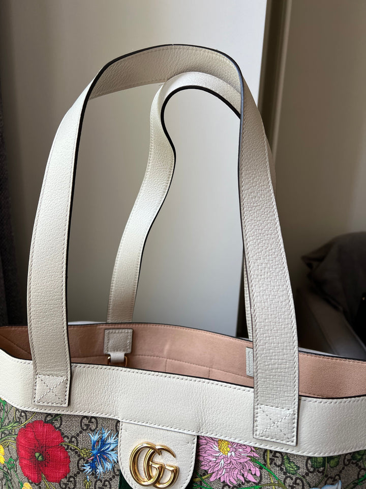 Gucci White Monogram Canvas Flora Large Ophidia Shopping Tote (RRP £1,250)