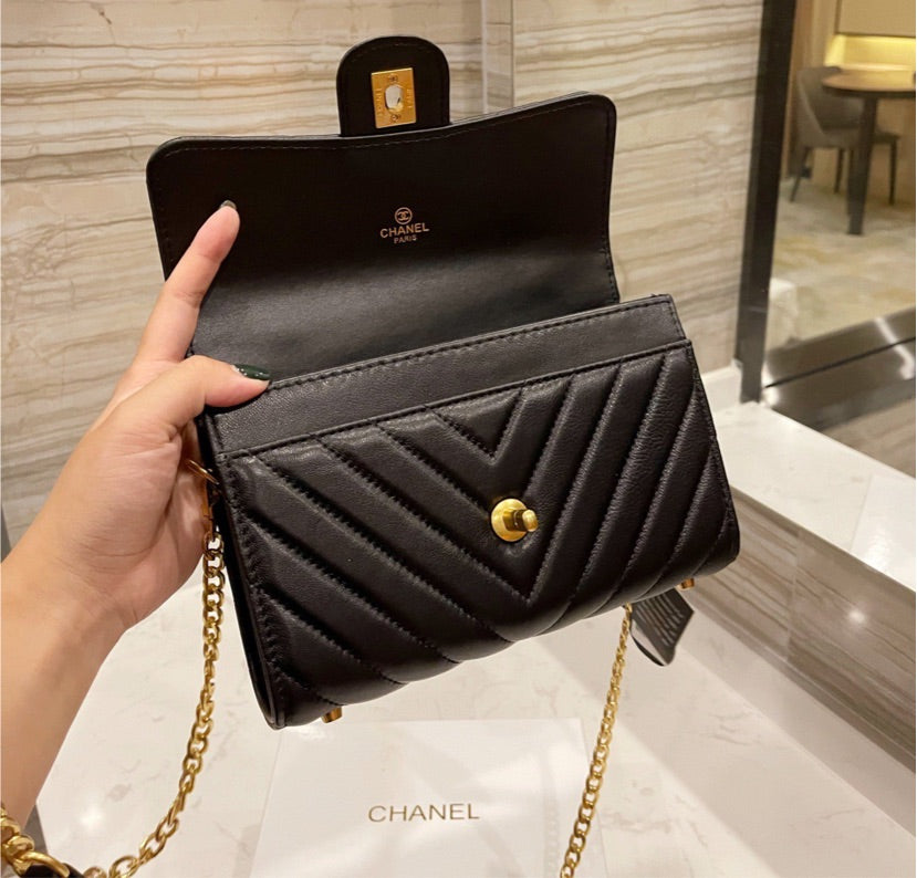 Black Leather Top Quality Chanel shoulder Handbag