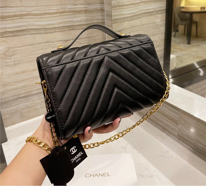Black Leather Top Quality Chanel shoulder Handbag