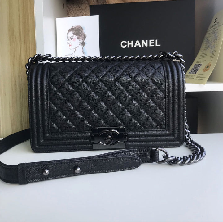 Black leather All black Top Quality Chanel handbag