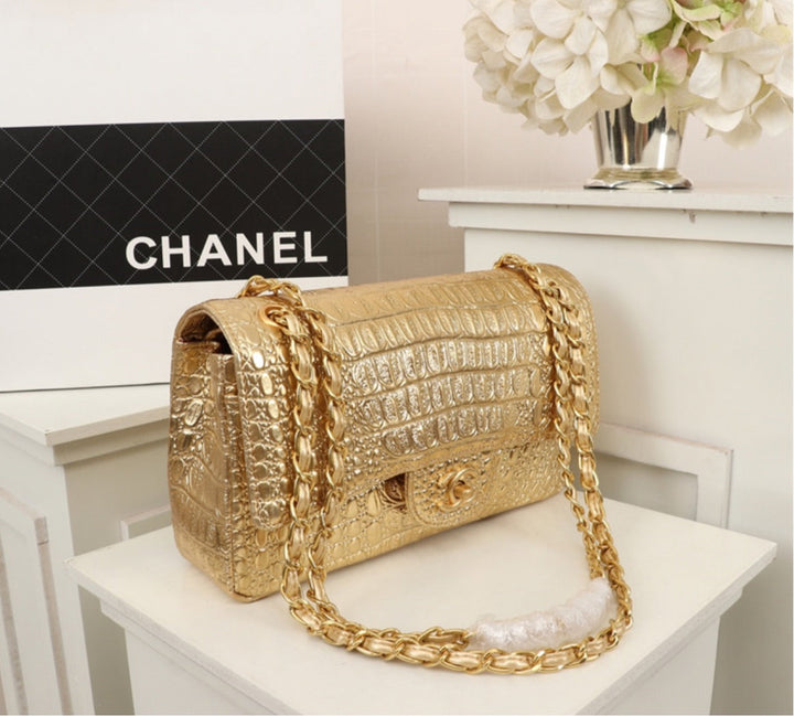 Gold Top Quality Chanel woman shoulder handbag