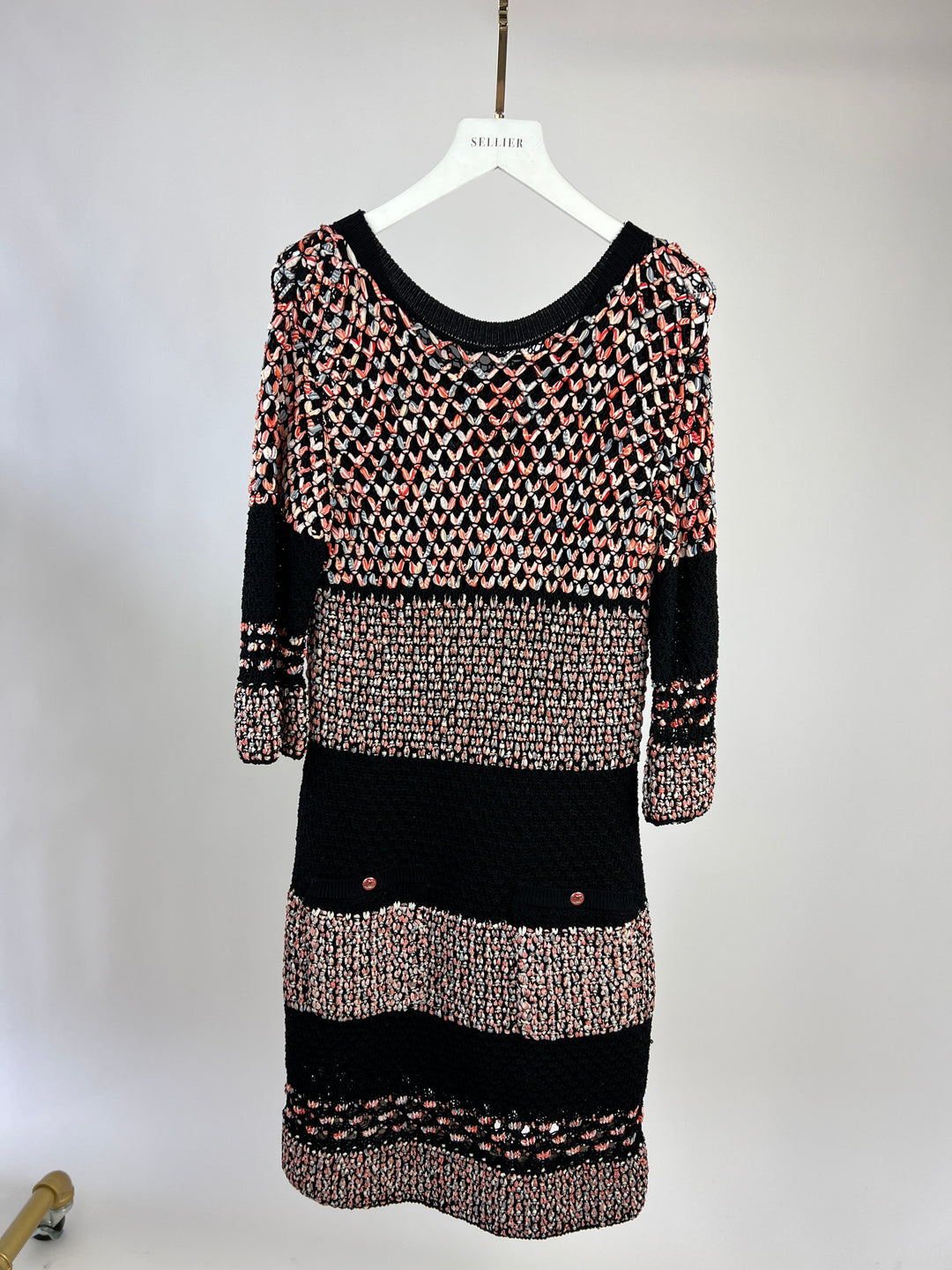 Top Quality Chanel Tweed Multi-Colour Open-Knit Dress with Front Pocket Detailing FR 34 (UK 6)
