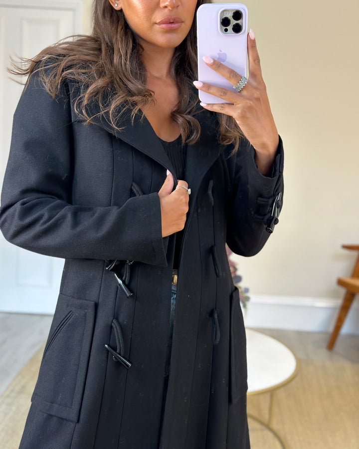 Top Quality Chanel Black Hooded Longline Wool Coat with Toggle Fasten Detail  FR 42 (UK 10)