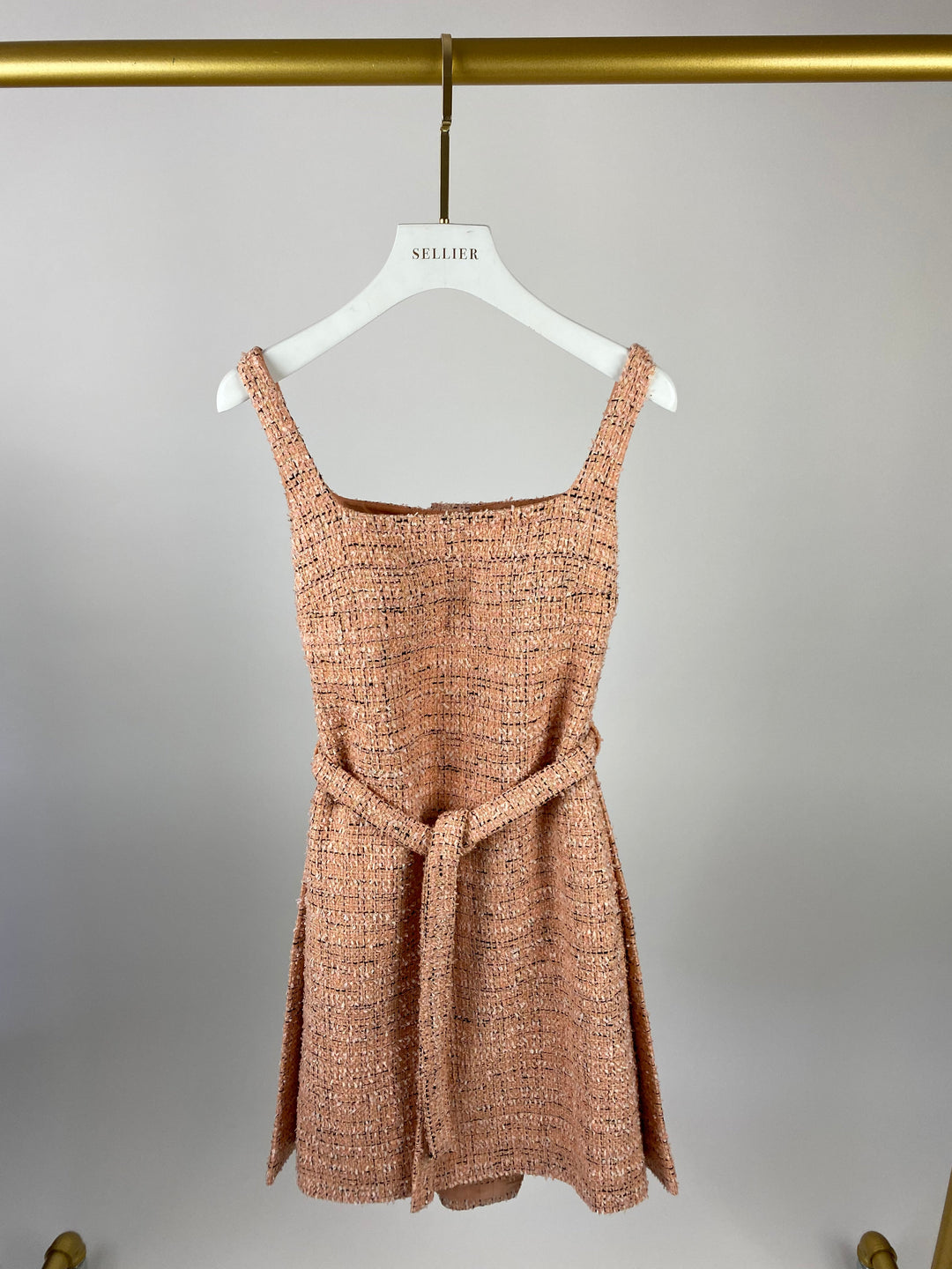 *HOT* Top Quality Chanel Peach Tweed Belted Mini Dress with CC Buttons FR 34 (UK 4- 6)