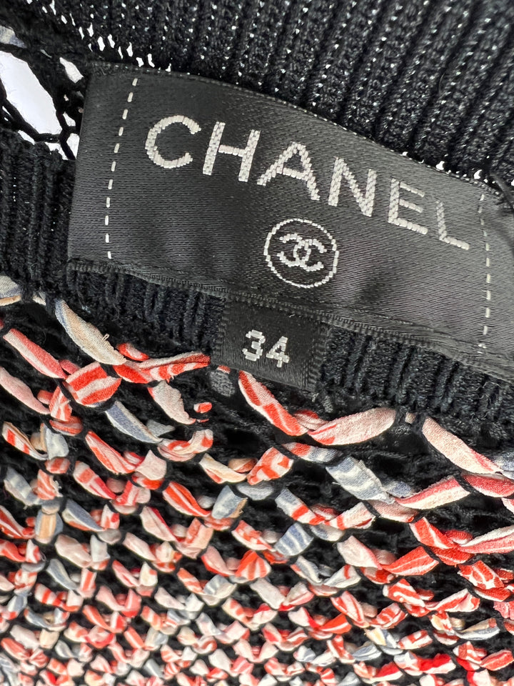 Top Quality Chanel Tweed Multi-Colour Open-Knit Dress with Front Pocket Detailing FR 34 (UK 6)