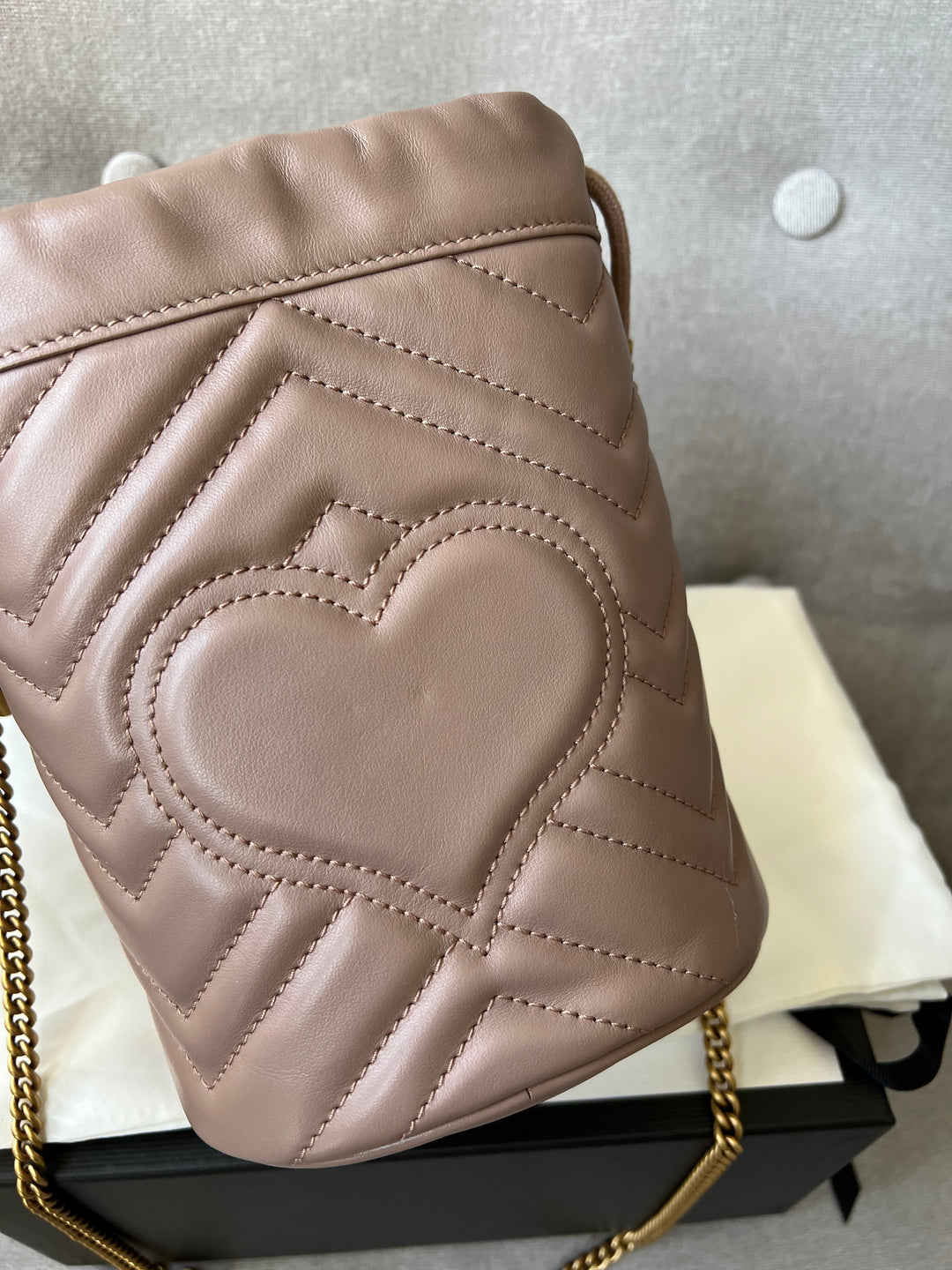 Gucci GG Dusty Pink Marmont GG Mini Bucket Bag (RRP £825)