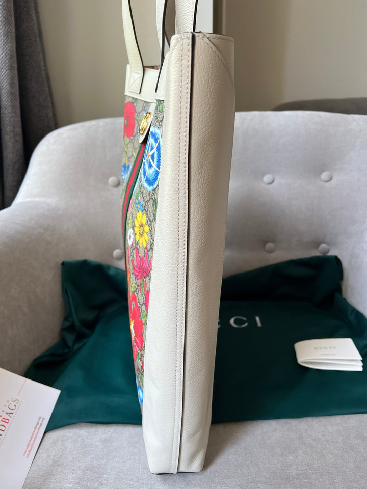Gucci White Monogram Canvas Flora Large Ophidia Shopping Tote (RRP £1,250)