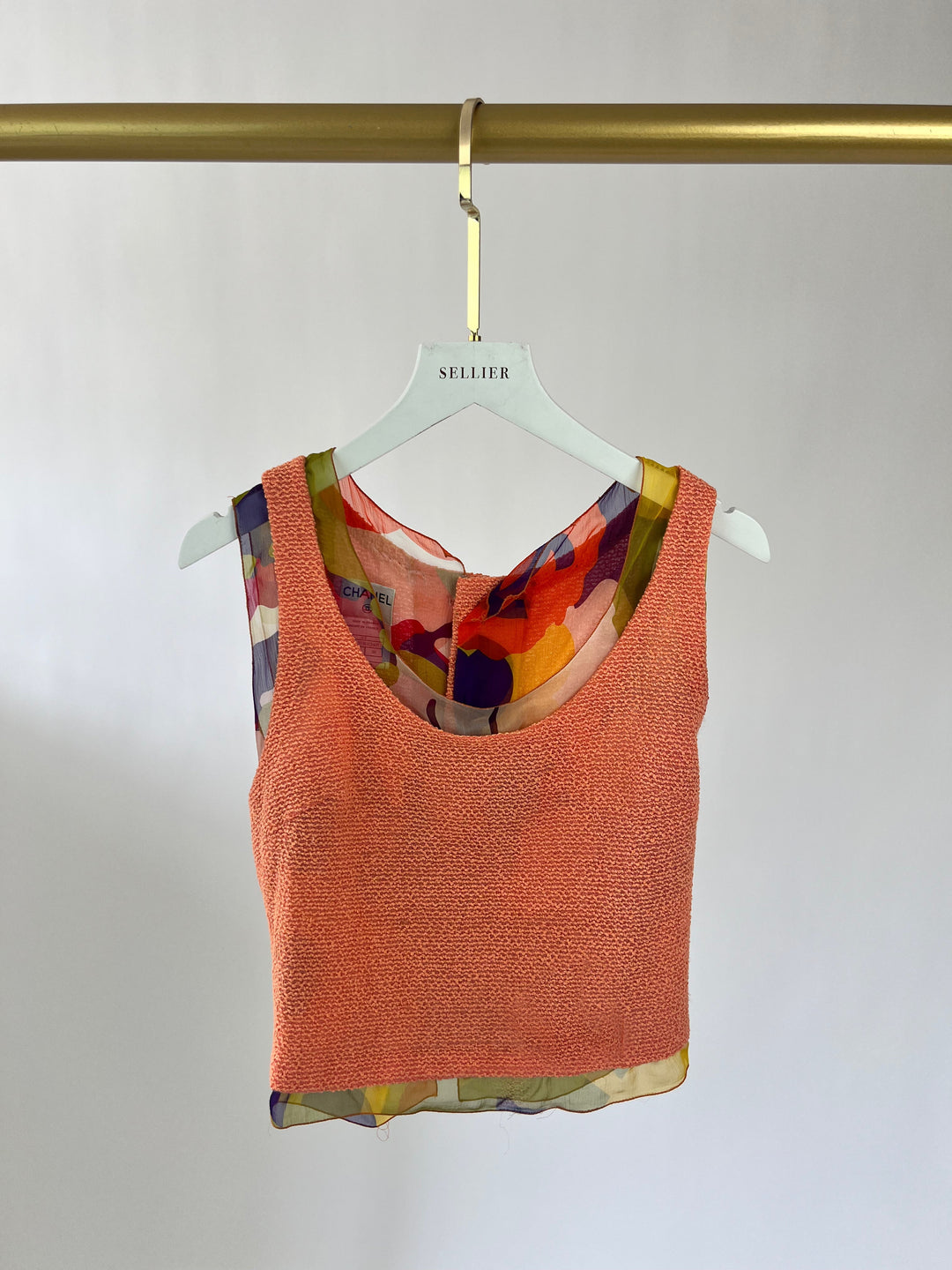*FIRE PRICE* Top Quality Chanel Peach Three Piece Set with Multicoloured Silk Trim and Shoulder Pad Detailing FR 38 (UK 10)
