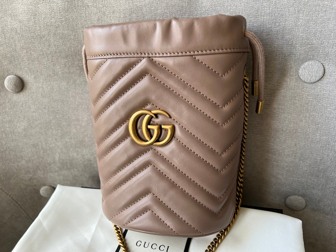 Gucci GG Dusty Pink Marmont GG Mini Bucket Bag (RRP £825)