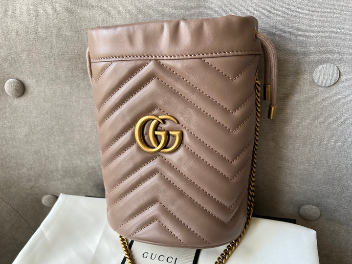 Gucci GG Dusty Pink Marmont GG Mini Bucket Bag (RRP £825)