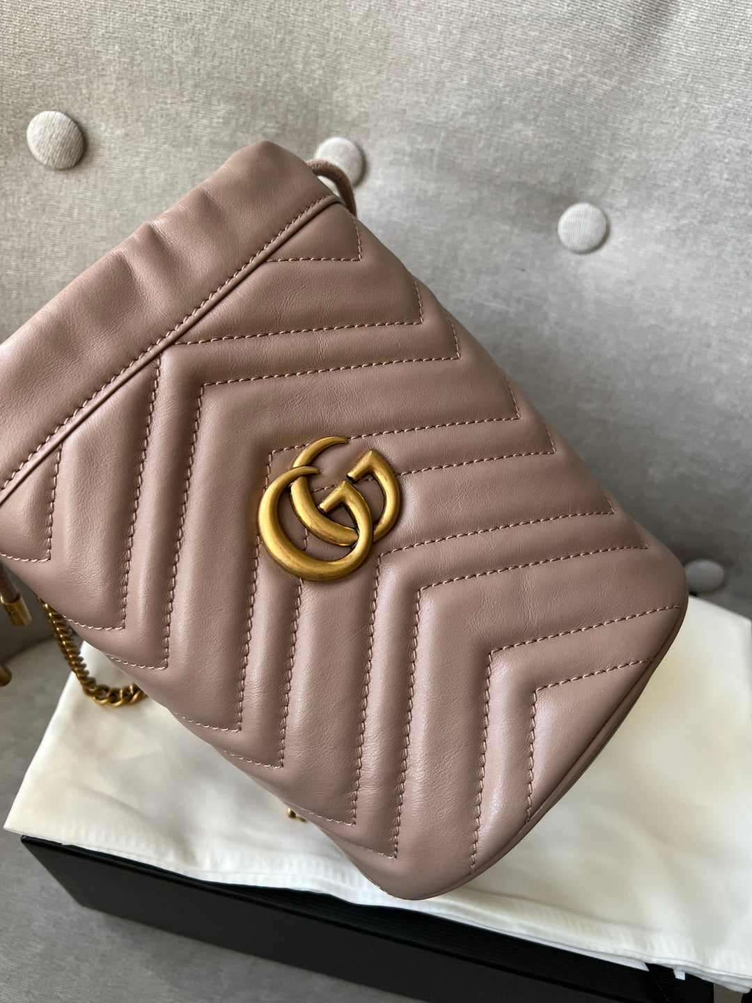 Gucci GG Dusty Pink Marmont GG Mini Bucket Bag (RRP £825)