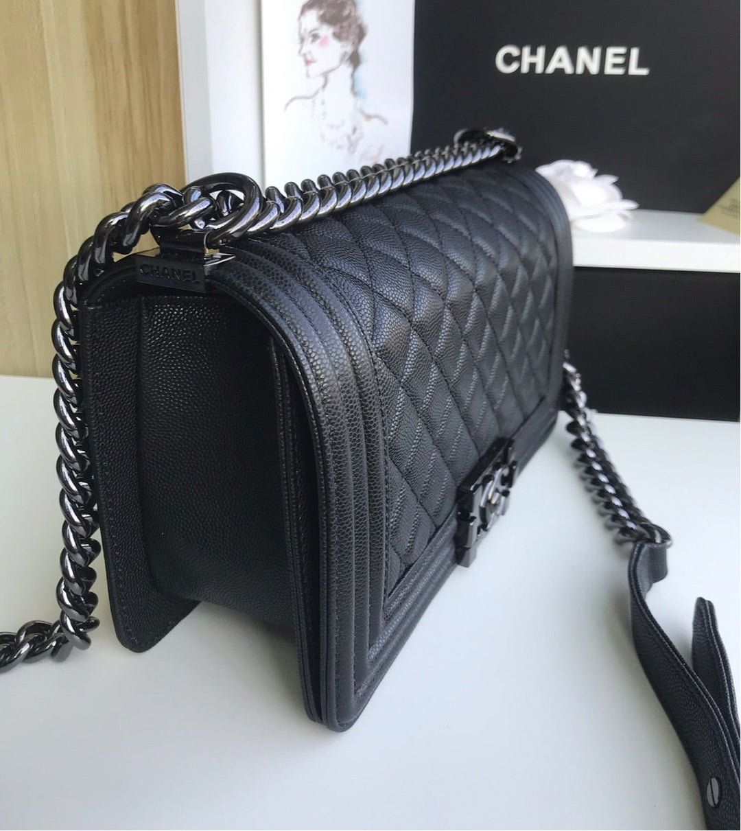 Black leather All black Top Quality Chanel handbag