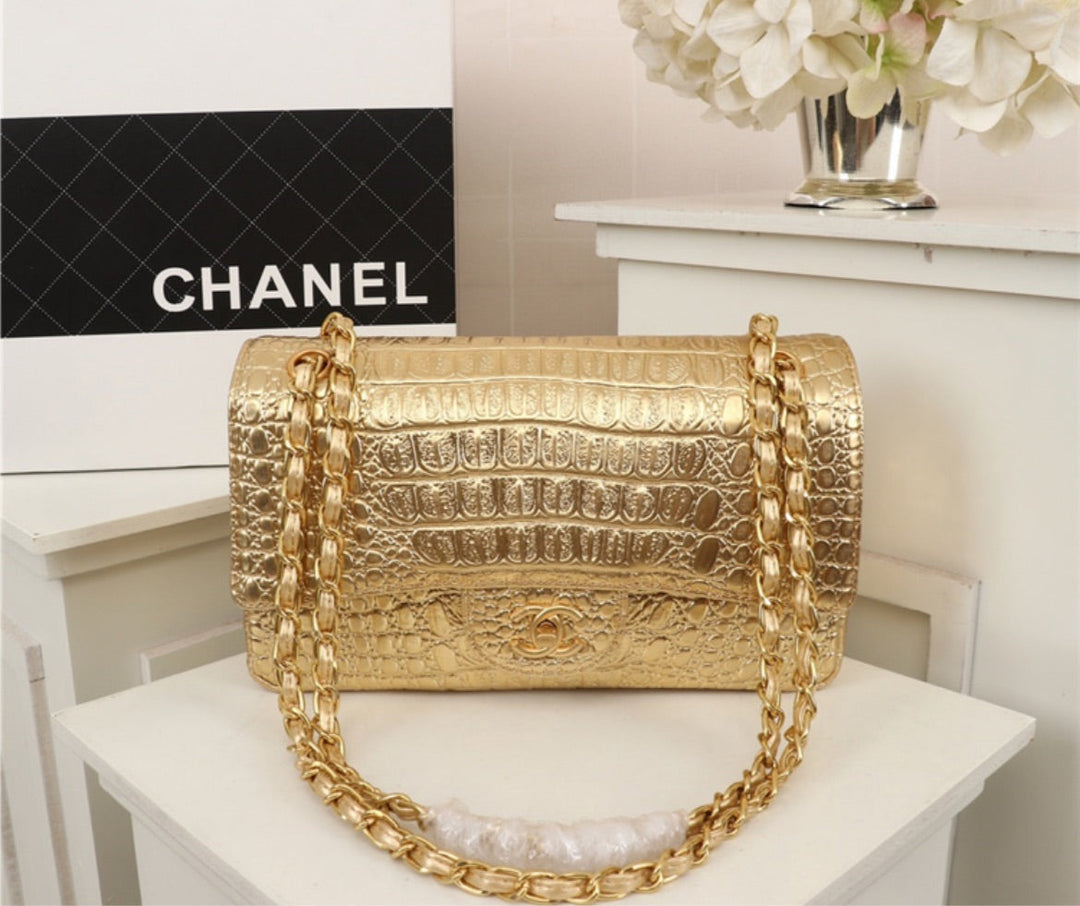 Gold Top Quality Chanel woman shoulder handbag