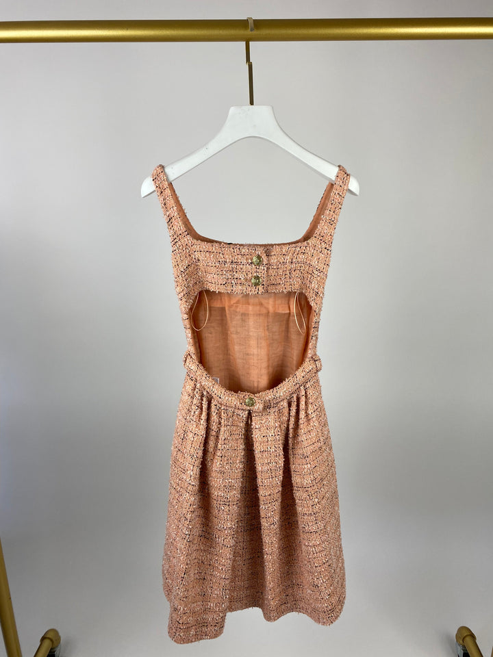 *HOT* Top Quality Chanel Peach Tweed Belted Mini Dress with CC Buttons FR 34 (UK 4- 6)