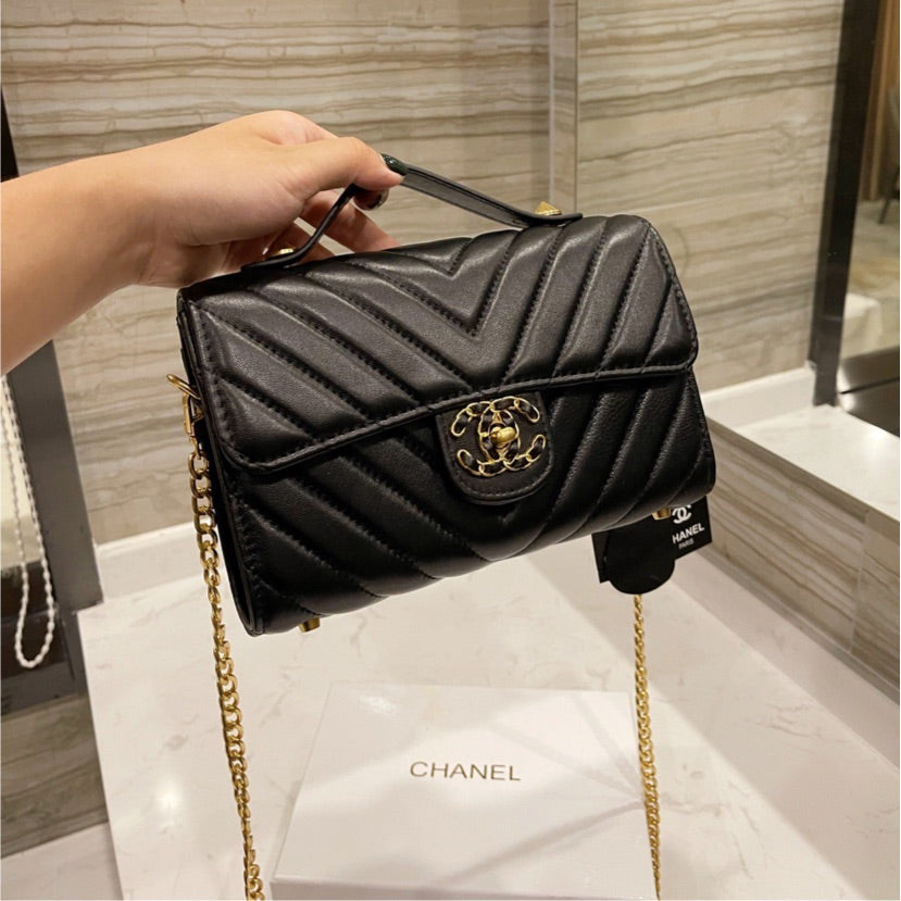 Black Leather Top Quality Chanel shoulder Handbag
