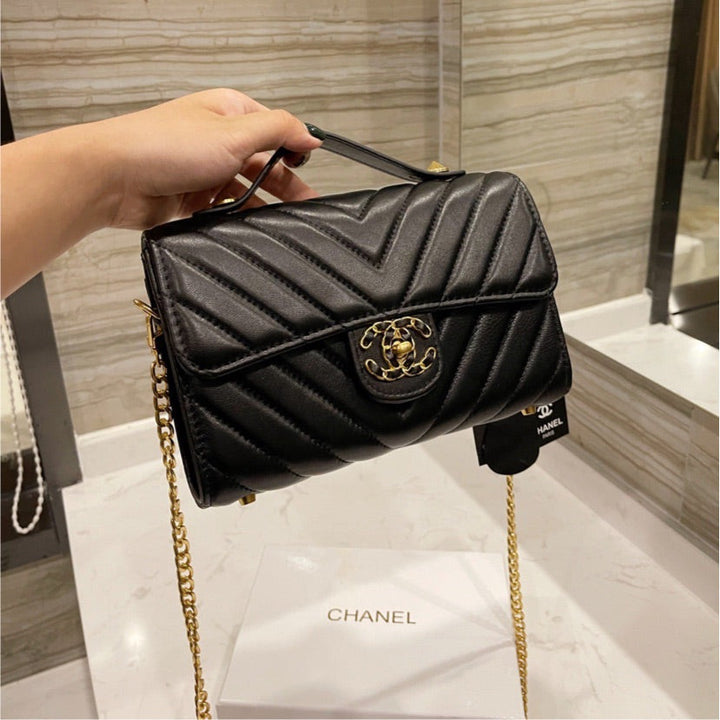 Black Leather Top Quality Chanel shoulder Handbag