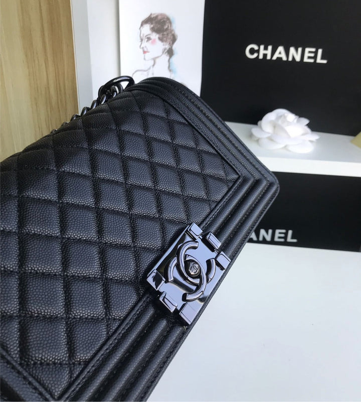 Black leather All black Top Quality Chanel handbag