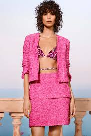 *HOT* Top Quality Chanel 21C Pink Tweed Jacket and Skirt Set with CC Logo Buttons Size FR 42 (UK 14)