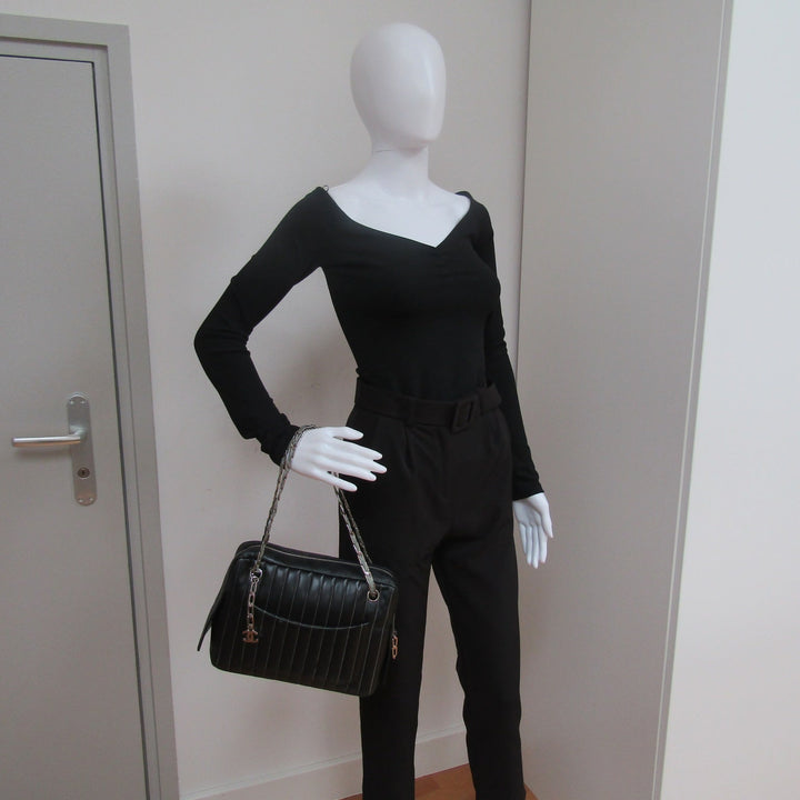 Chanel "Mademoiselle" Camera Shoulder Bag in black leather