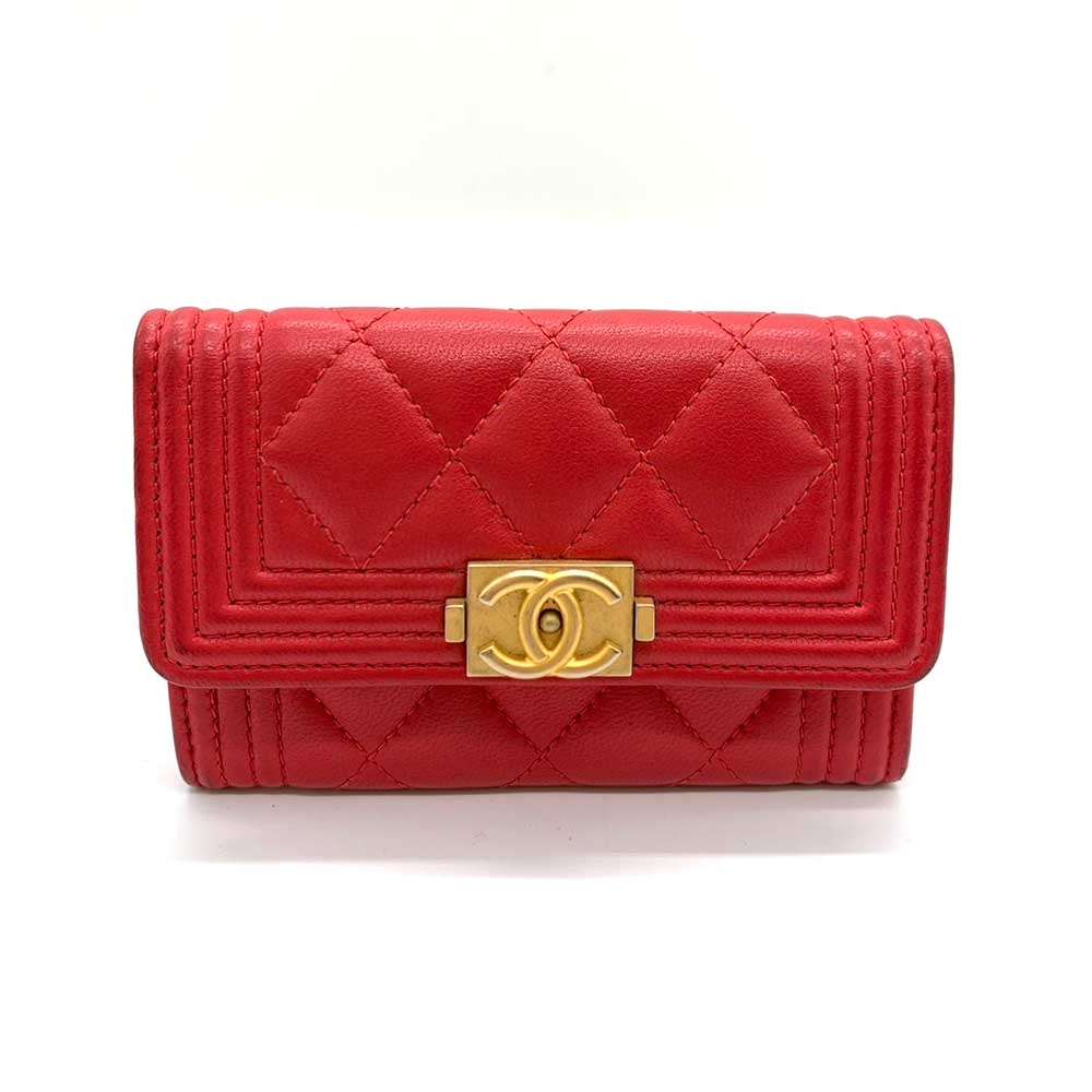 Top Quality Chanel Boy Card Case Red Lambskin